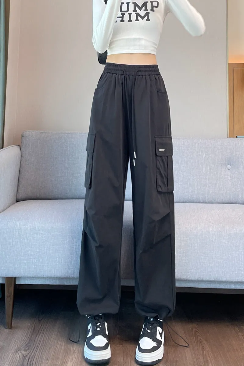 Breathable Solid Color Cargo Pants with Comfort and Drawstring Cuffs
