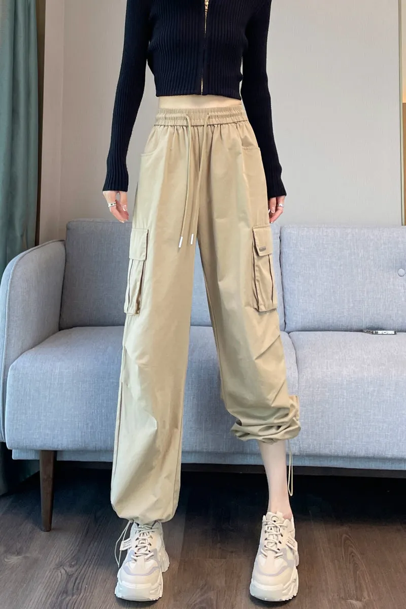 Breathable Solid Color Cargo Pants with Comfort and Drawstring Cuffs