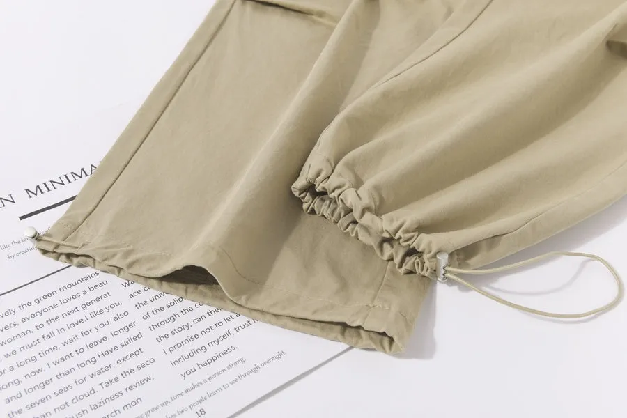 Breathable Solid Color Cargo Pants with Comfort and Drawstring Cuffs