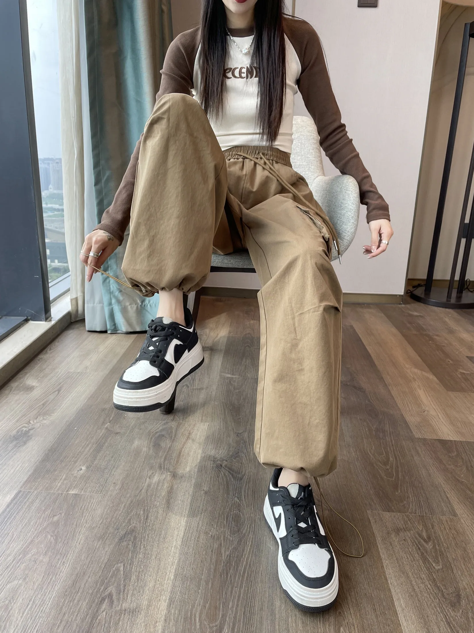 Breathable Solid Color Cargo Pants with Comfort and Drawstring Cuffs