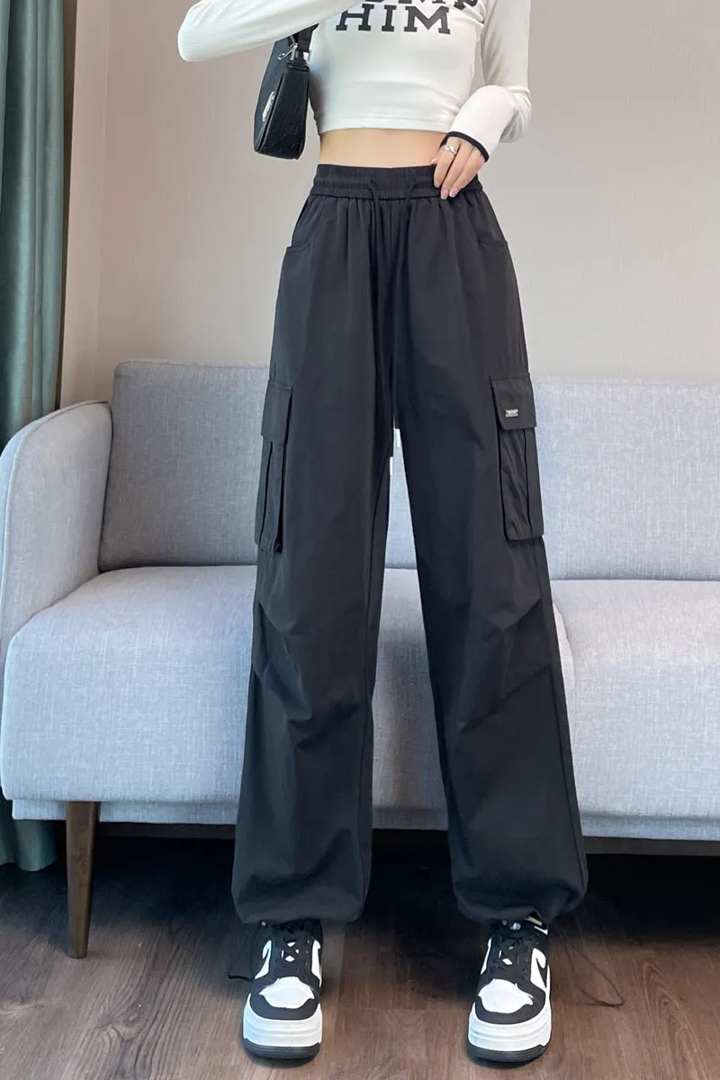 Breathable Solid Color Cargo Pants with Comfort and Drawstring Cuffs
