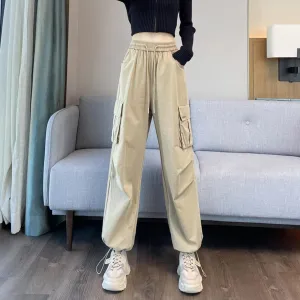 Breathable Solid Color Cargo Pants with Comfort and Drawstring Cuffs