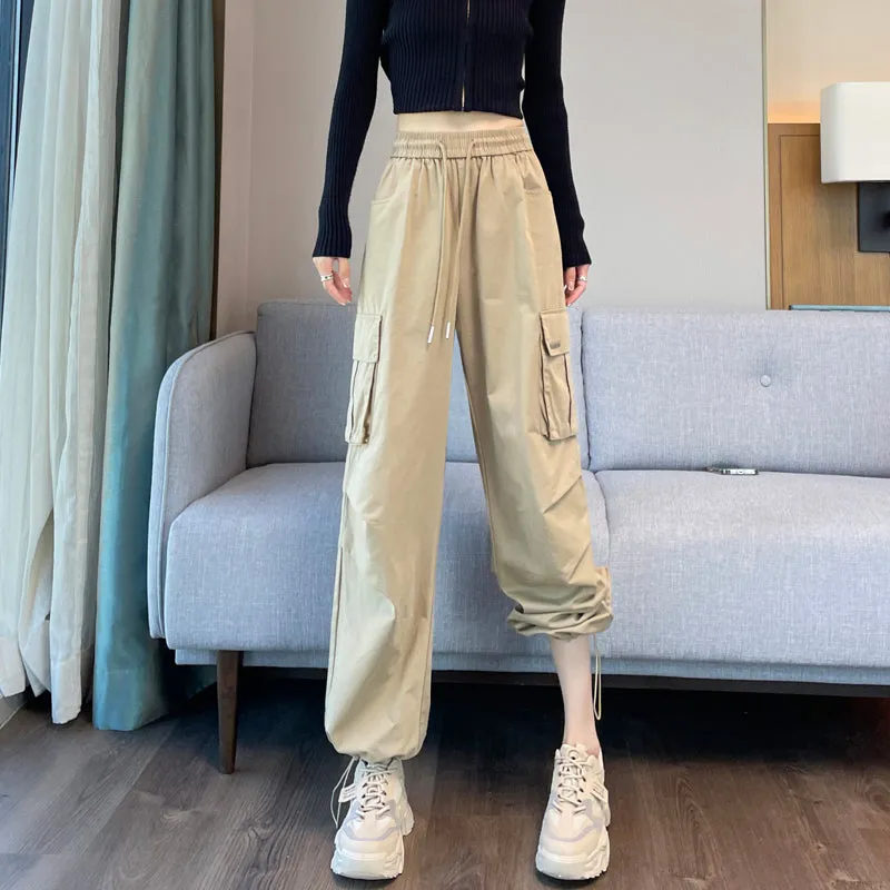 Breathable Solid Color Cargo Pants with Comfort and Drawstring Cuffs