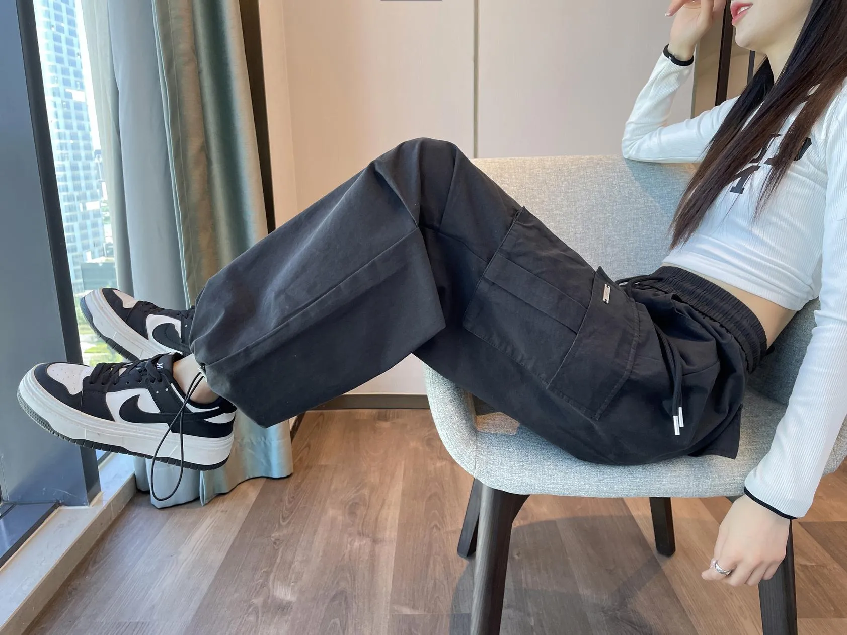 Breathable Solid Color Cargo Pants with Comfort and Drawstring Cuffs