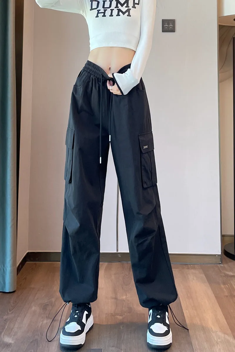 Breathable Solid Color Cargo Pants with Comfort and Drawstring Cuffs