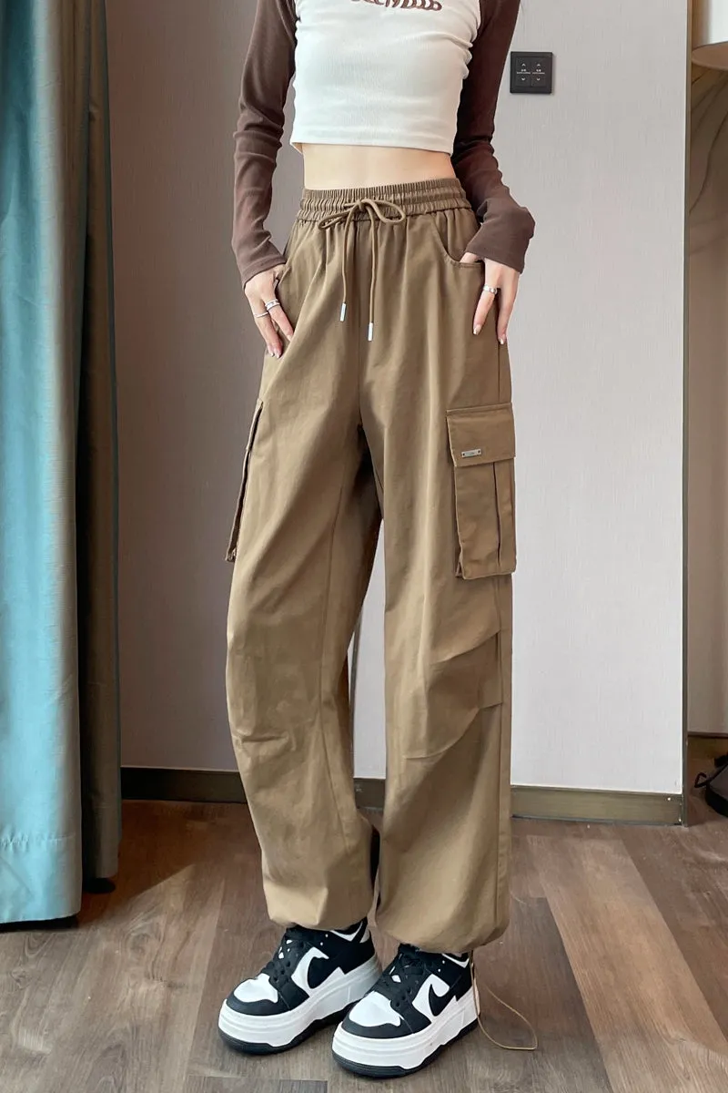 Breathable Solid Color Cargo Pants with Comfort and Drawstring Cuffs