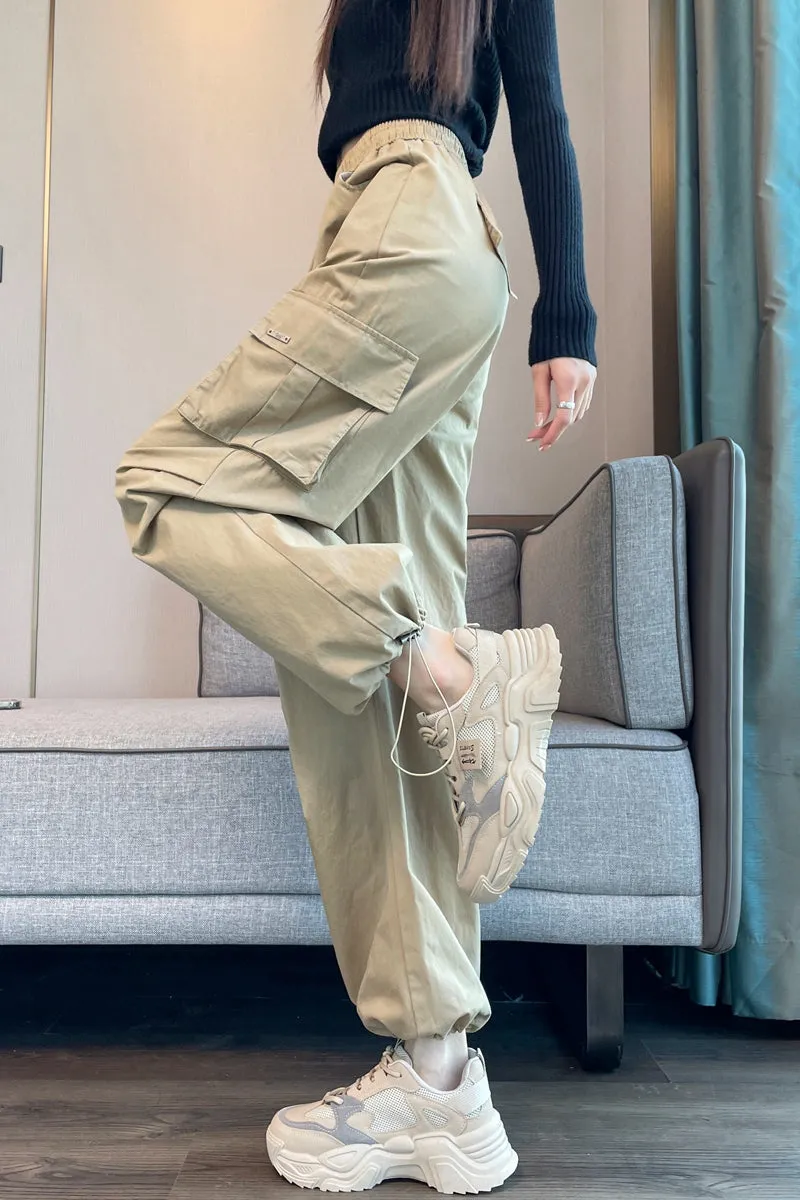 Breathable Solid Color Cargo Pants with Comfort and Drawstring Cuffs