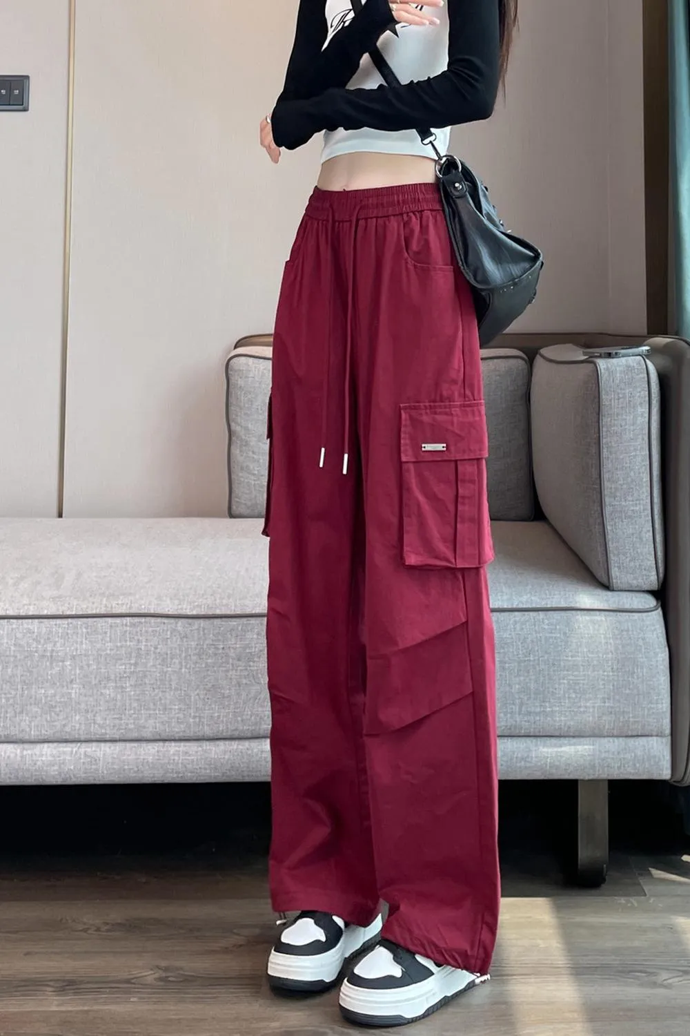 Breathable Solid Color Cargo Pants with Comfort and Drawstring Cuffs