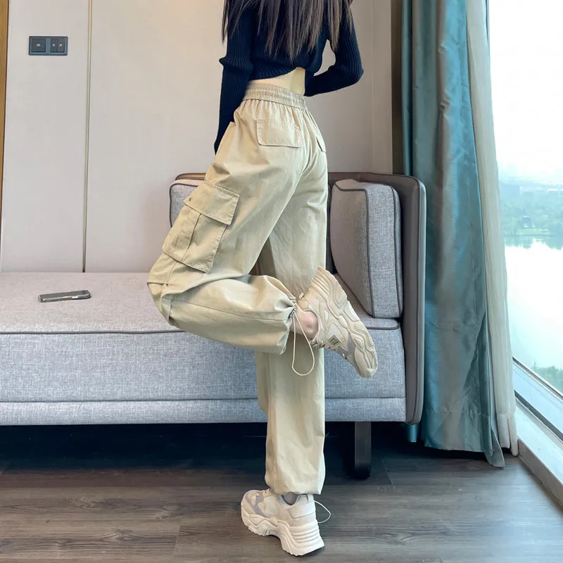 Breathable Solid Color Cargo Pants with Comfort and Drawstring Cuffs