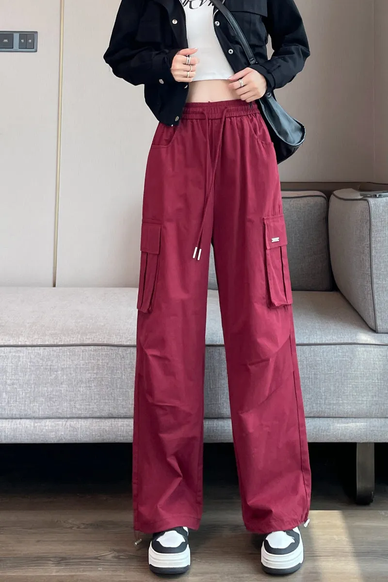 Breathable Solid Color Cargo Pants with Comfort and Drawstring Cuffs