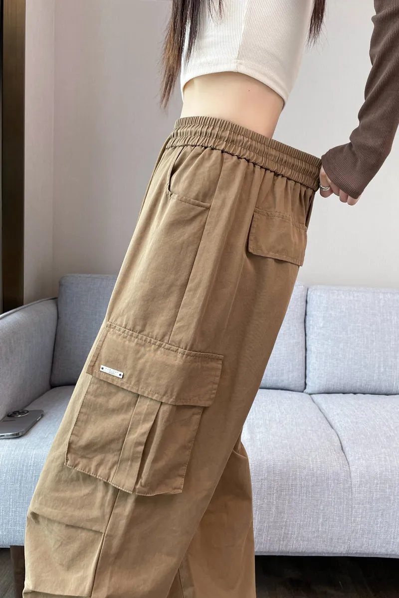 Breathable Solid Color Cargo Pants with Comfort and Drawstring Cuffs