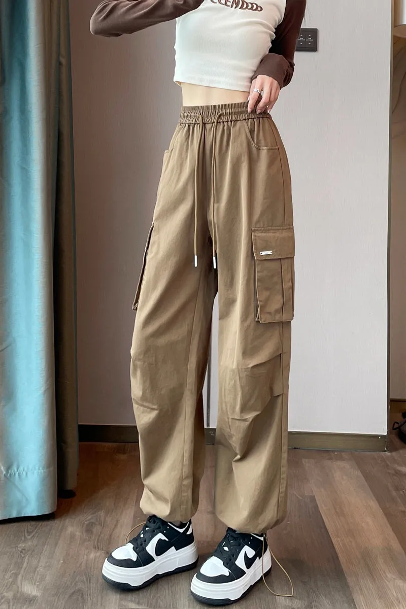 Breathable Solid Color Cargo Pants with Comfort and Drawstring Cuffs