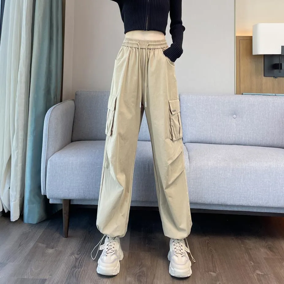 Breathable Solid Color Cargo Pants with Comfort and Drawstring Cuffs
