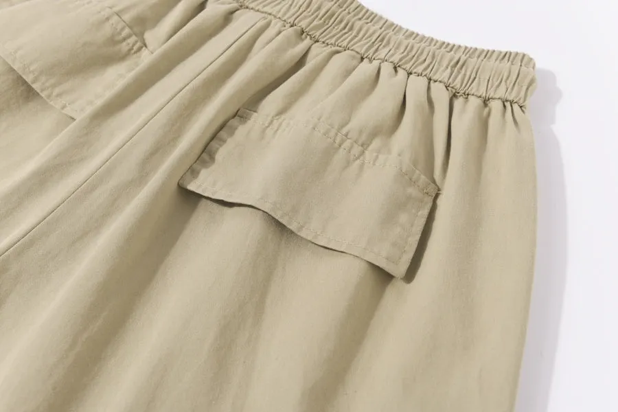 Breathable Solid Color Cargo Pants with Comfort and Drawstring Cuffs