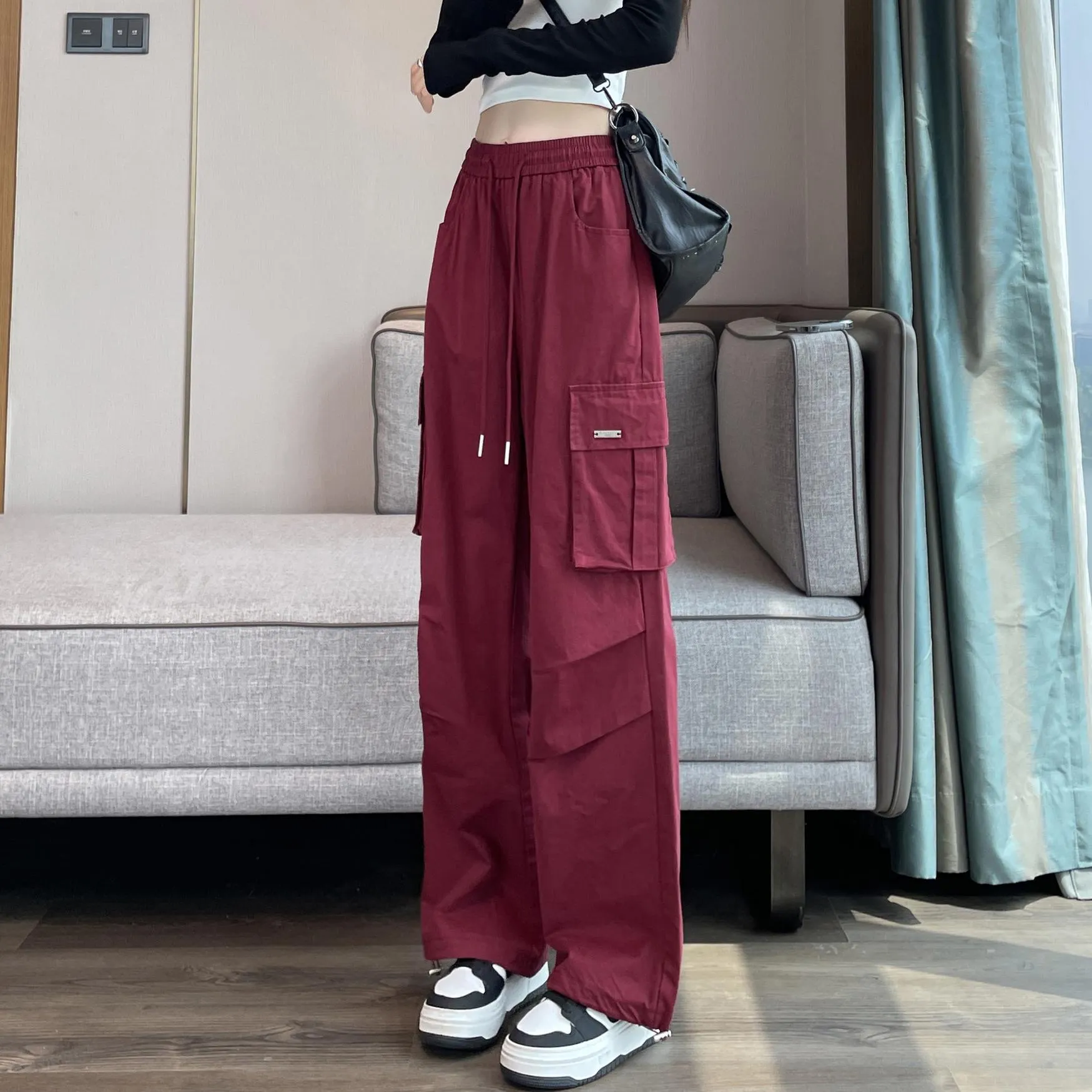 Breathable Solid Color Cargo Pants with Comfort and Drawstring Cuffs