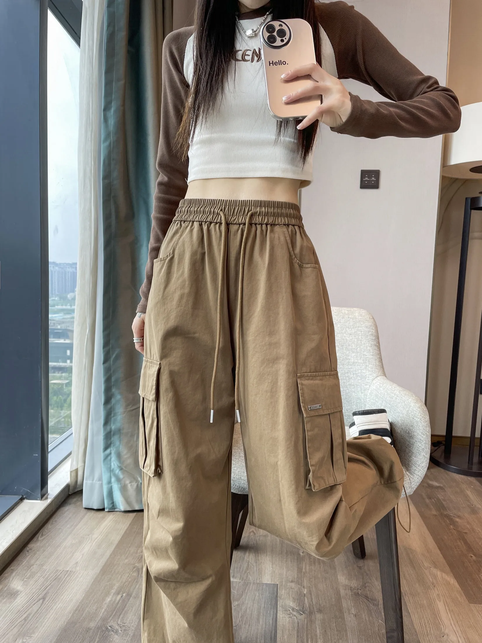 Breathable Solid Color Cargo Pants with Comfort and Drawstring Cuffs
