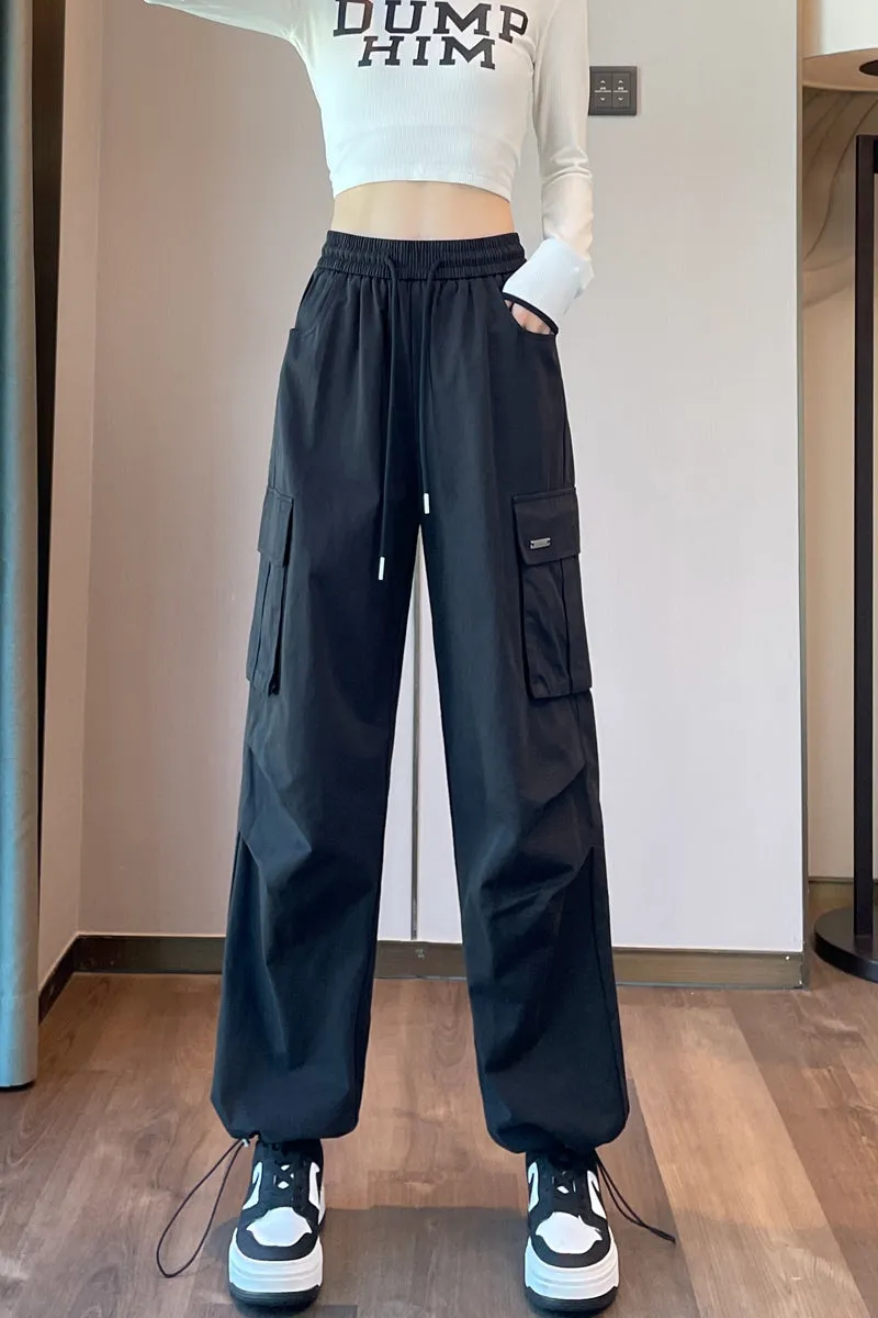 Breathable Solid Color Cargo Pants with Comfort and Drawstring Cuffs