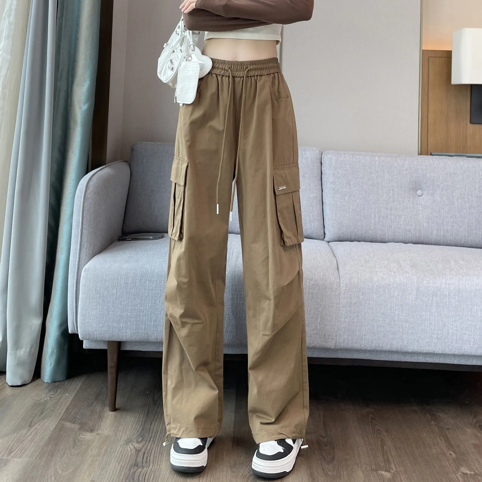 Breathable Solid Color Cargo Pants with Comfort and Drawstring Cuffs