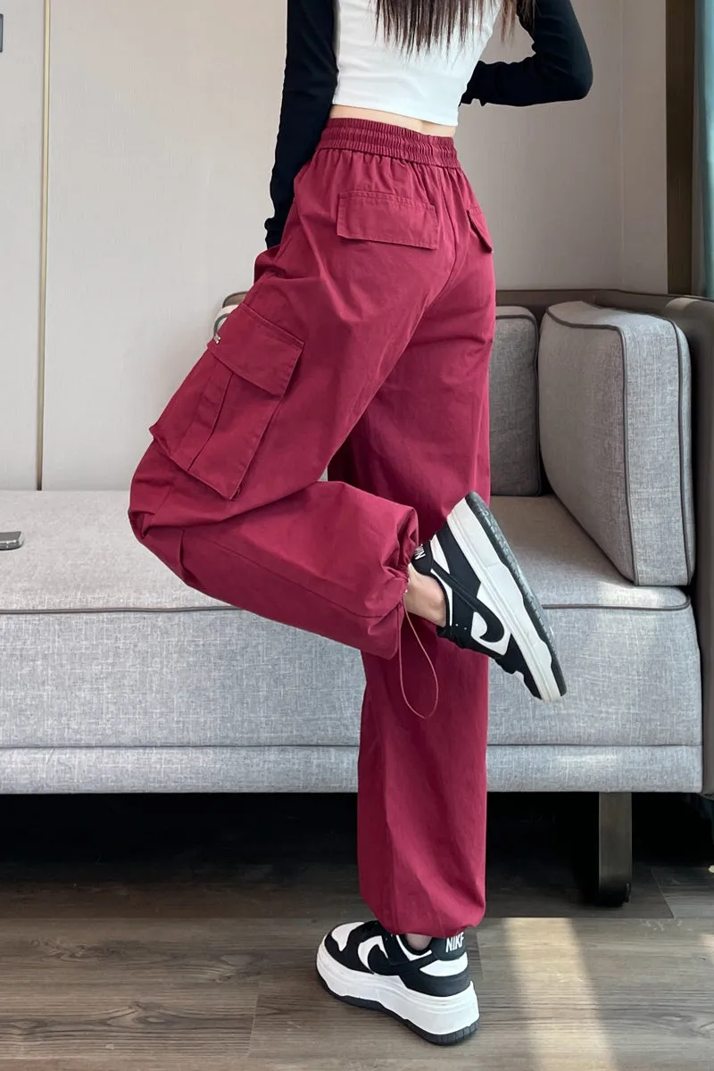 Breathable Solid Color Cargo Pants with Comfort and Drawstring Cuffs