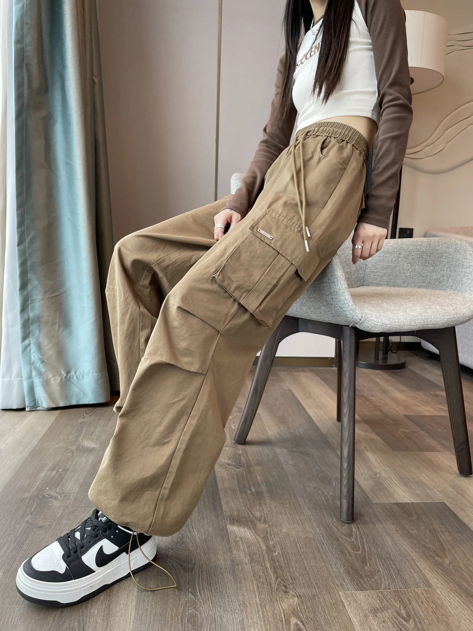 Breathable Solid Color Cargo Pants with Comfort and Drawstring Cuffs