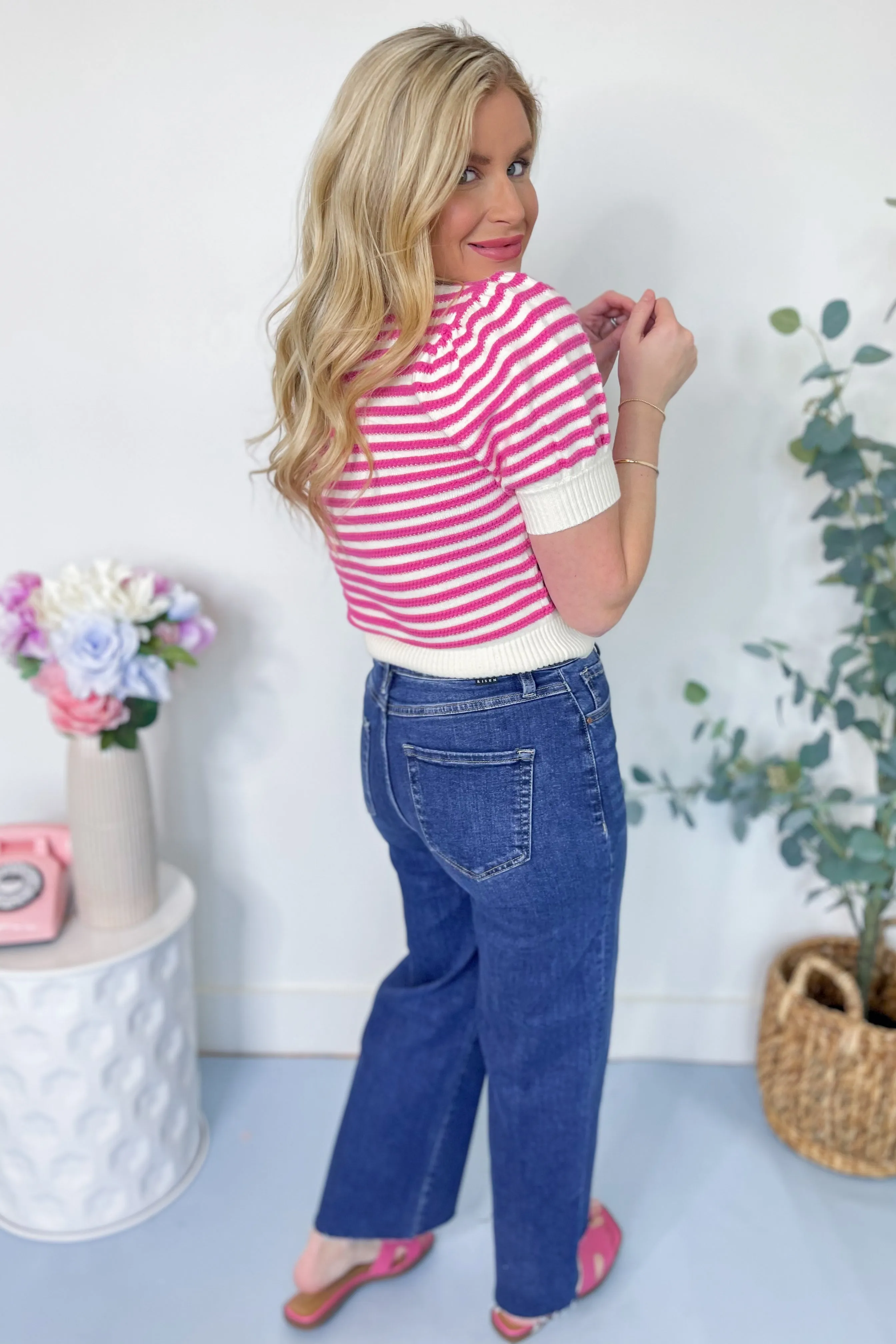 Brittany Striped Tie Front Sweater Top