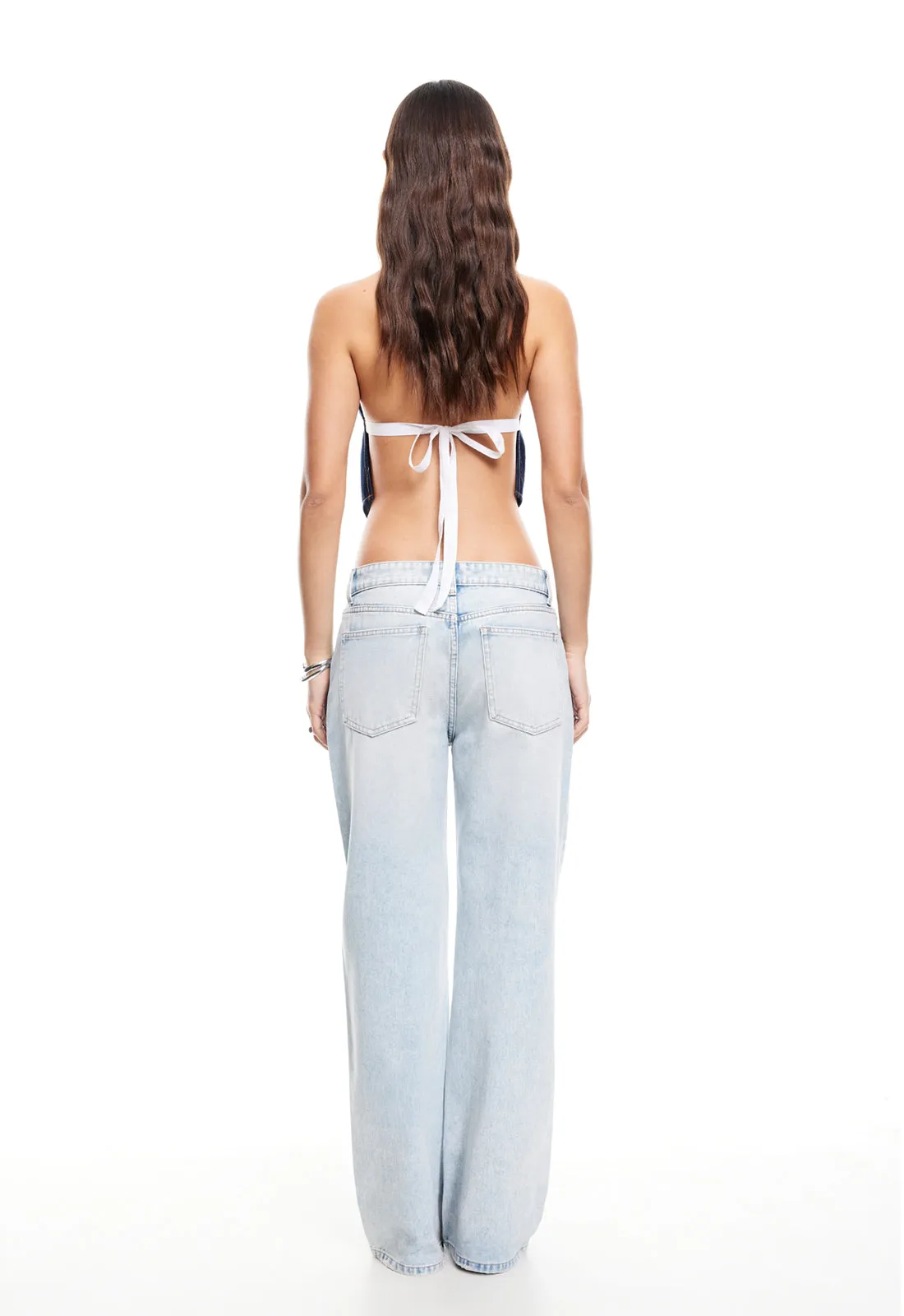 BUTTERFLY TIE TOP - DARK DENIM STRIPE