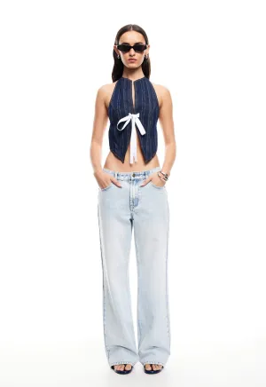 BUTTERFLY TIE TOP - DARK DENIM STRIPE