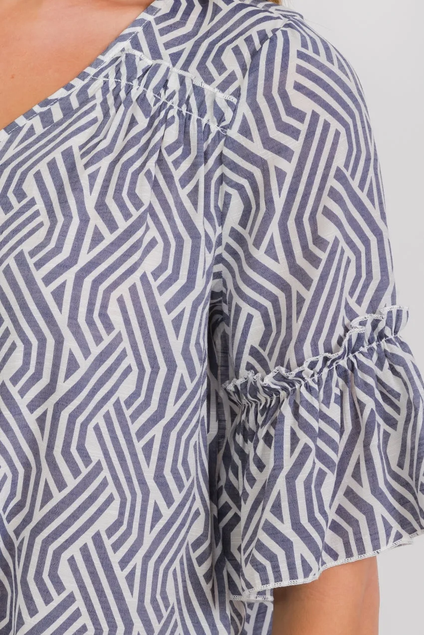 BUTTON DOWN RUFFLE TIE FRONT
