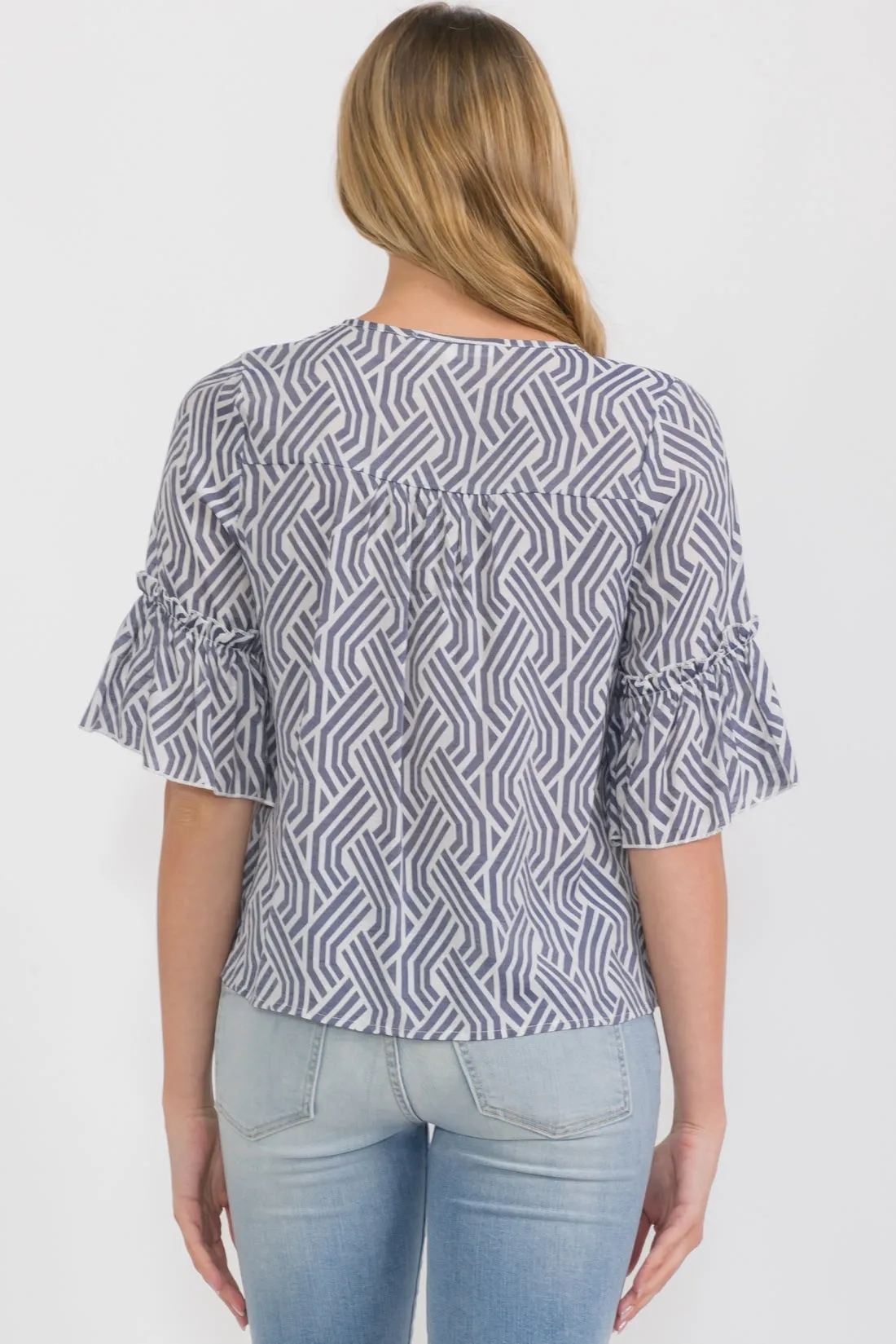 BUTTON DOWN RUFFLE TIE FRONT