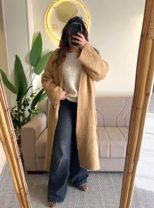 Camel Heavy Longline Coat Cardigan