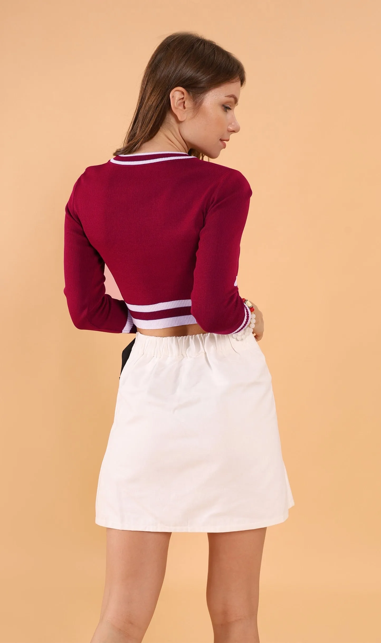 CAMILA Cropped Knit Sweater (Ox blood Red)