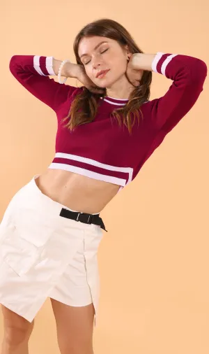 CAMILA Cropped Knit Sweater (Ox blood Red)