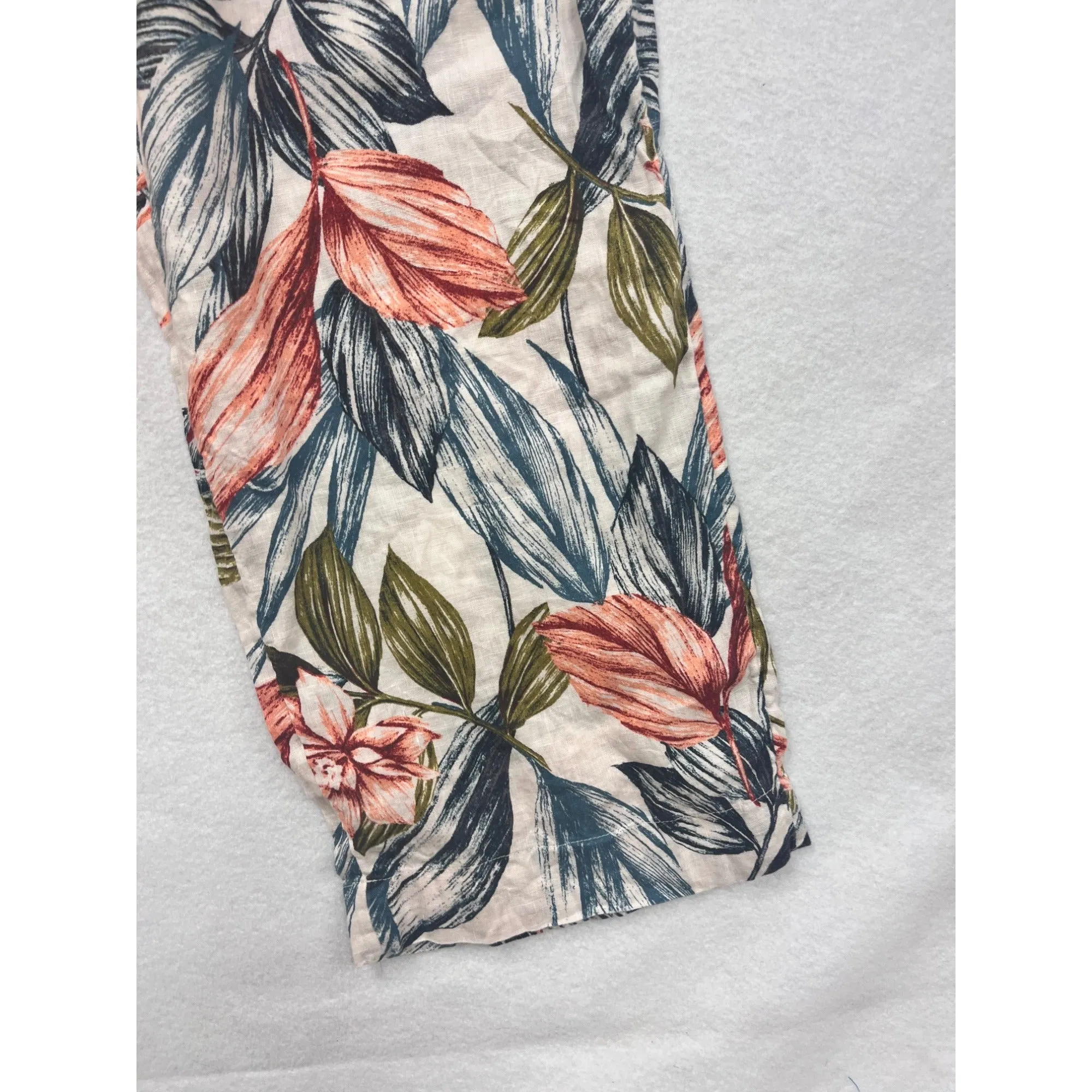 C&C California Womens Floral Printed Wide-Leg Linen Pants S #6552
