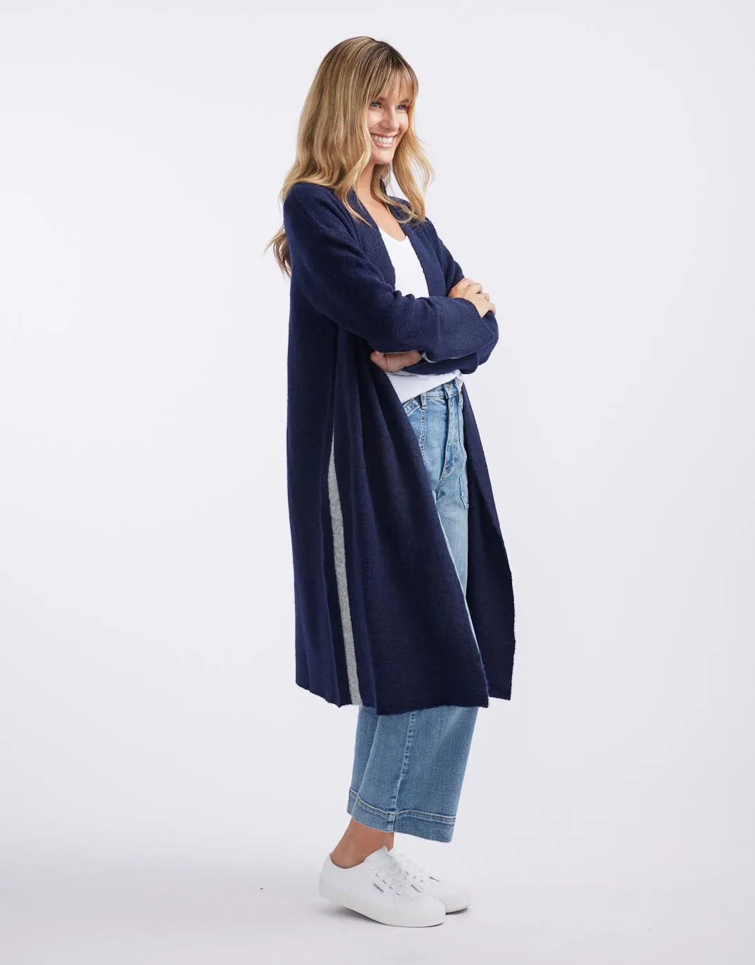 Chalet Longline Cardigan - French Navy/Grey