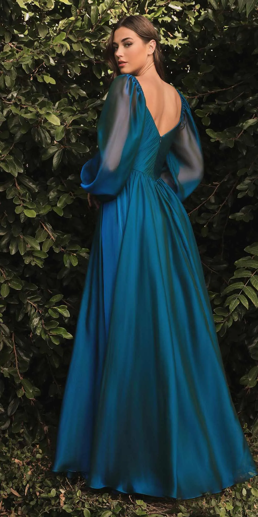 Cinderella Divine CD243C Long Sleeve A-Line Chiffon Dress