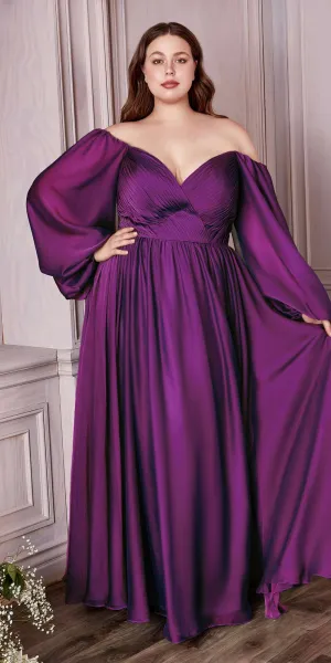 Cinderella Divine CD243C Long Sleeve A-Line Chiffon Dress