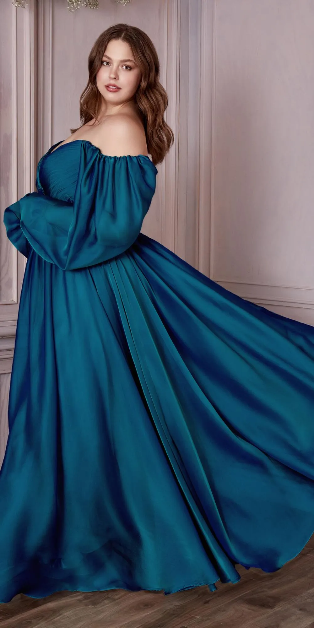 Cinderella Divine CD243C Long Sleeve A-Line Chiffon Dress