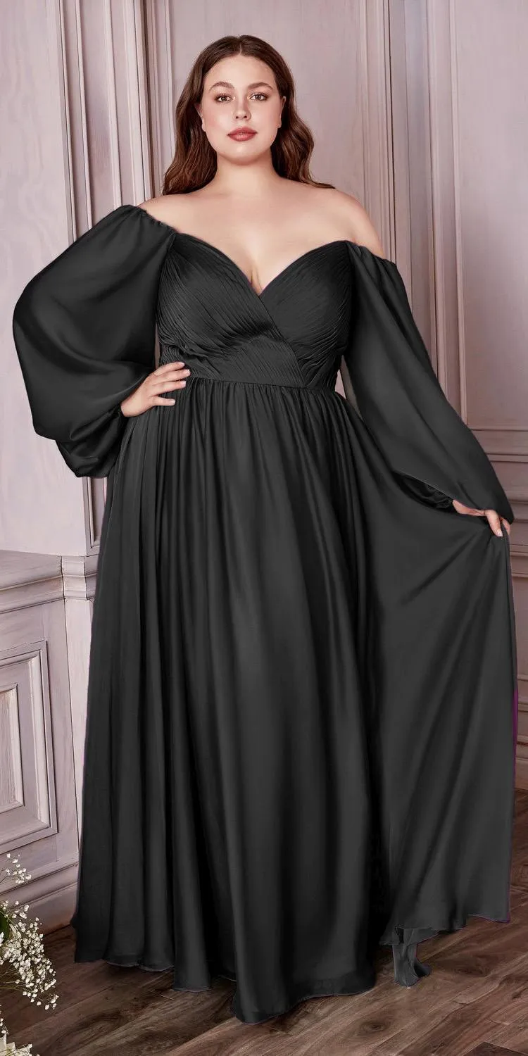 Cinderella Divine CD243C Long Sleeve A-Line Chiffon Dress