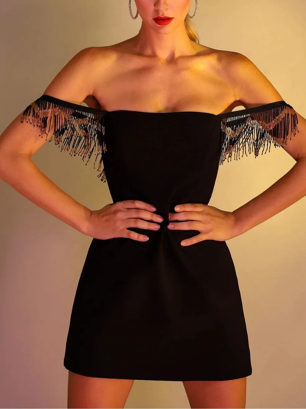 Cleo Beaded Fringe Crepe Cocktail Minidress