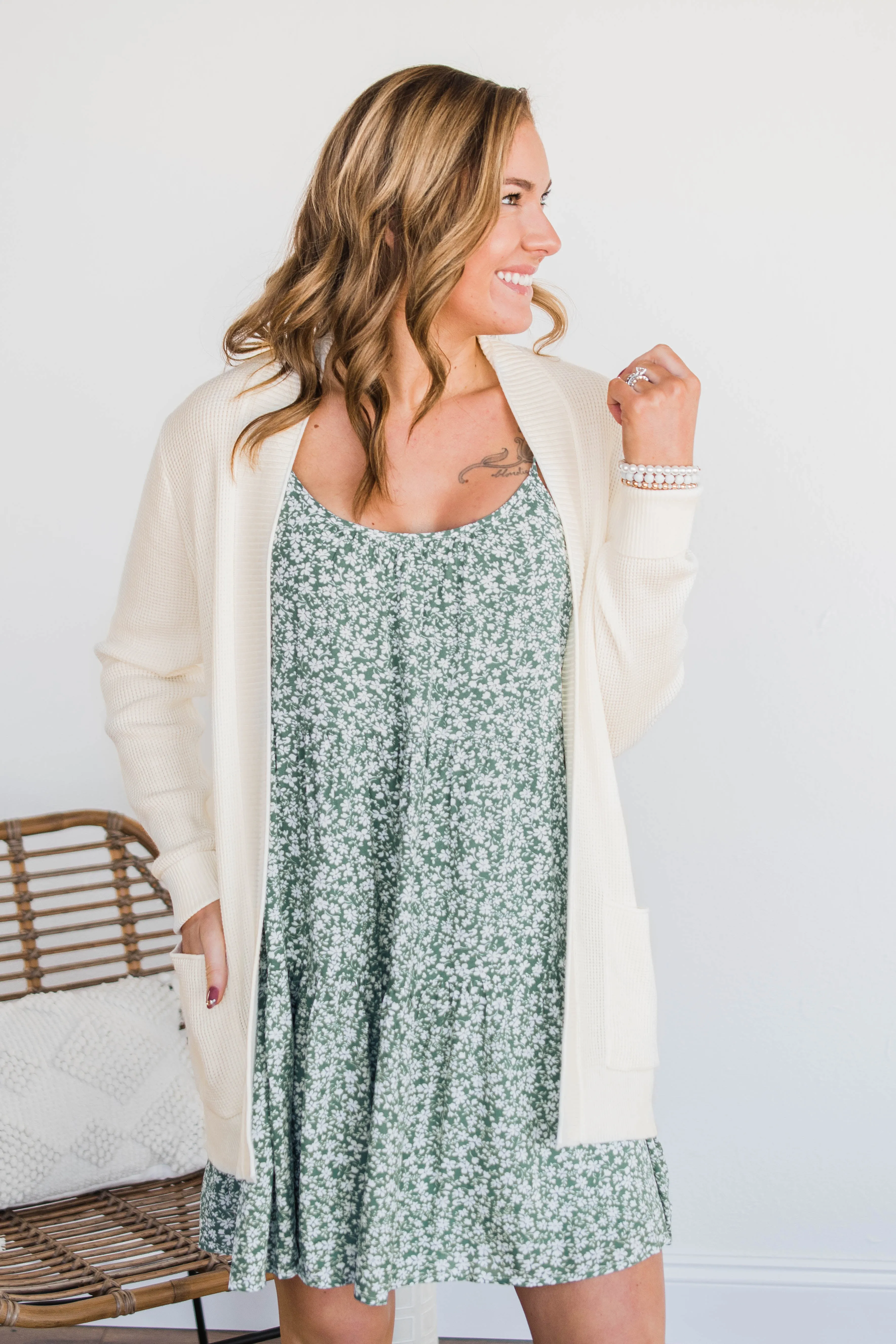 Cloud Nine Waffle Knit Cardigan- Off White