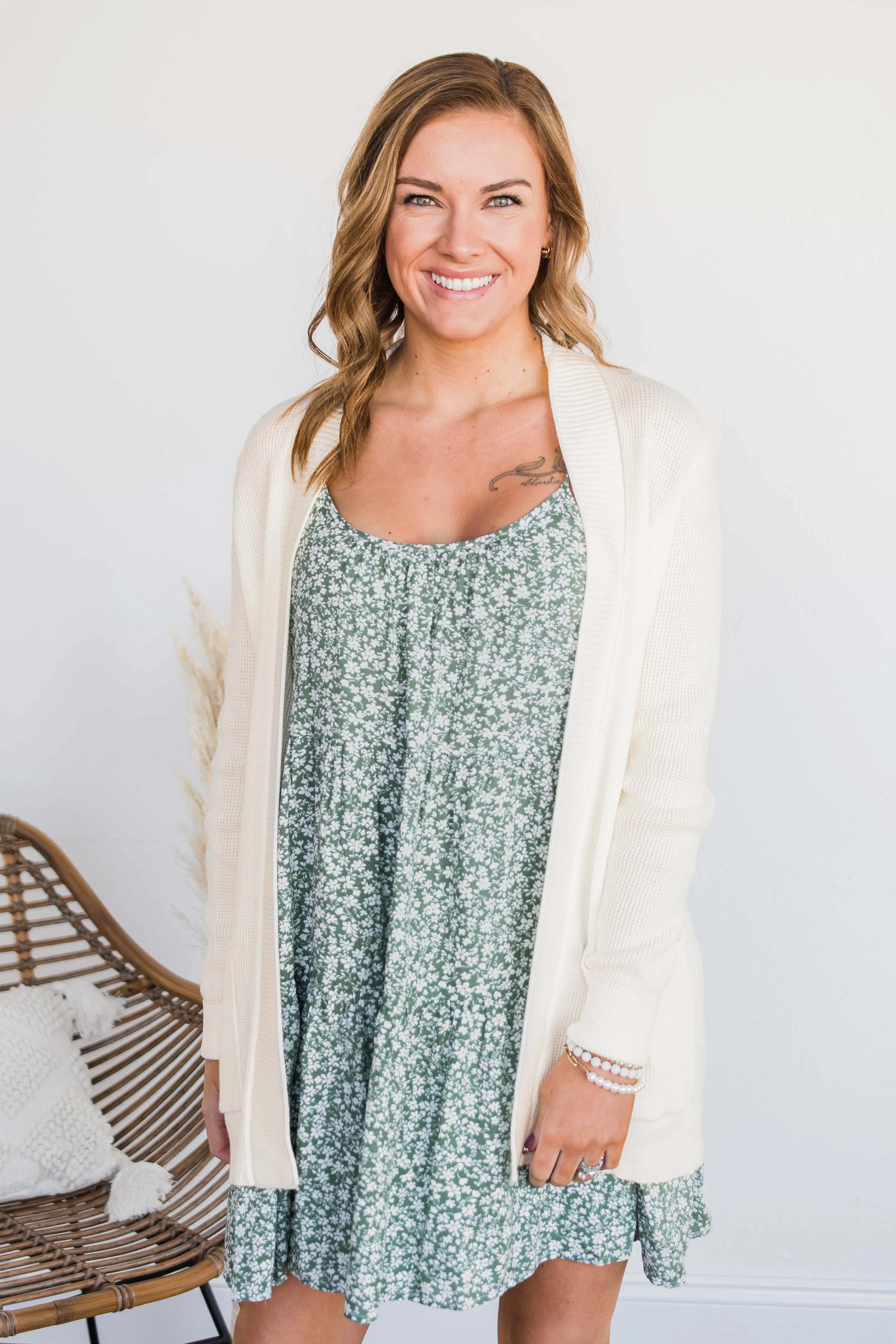 Cloud Nine Waffle Knit Cardigan- Off White
