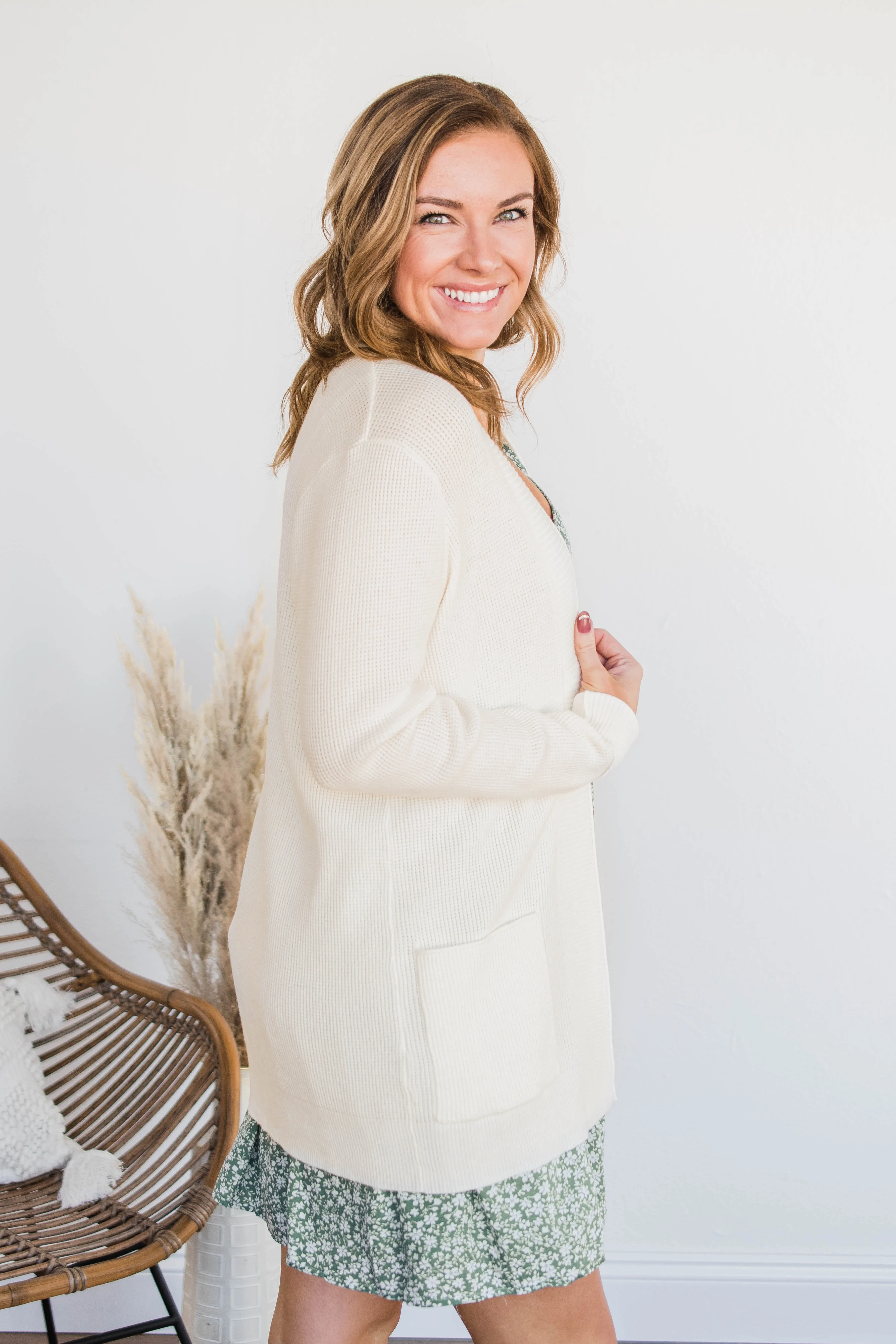 Cloud Nine Waffle Knit Cardigan- Off White