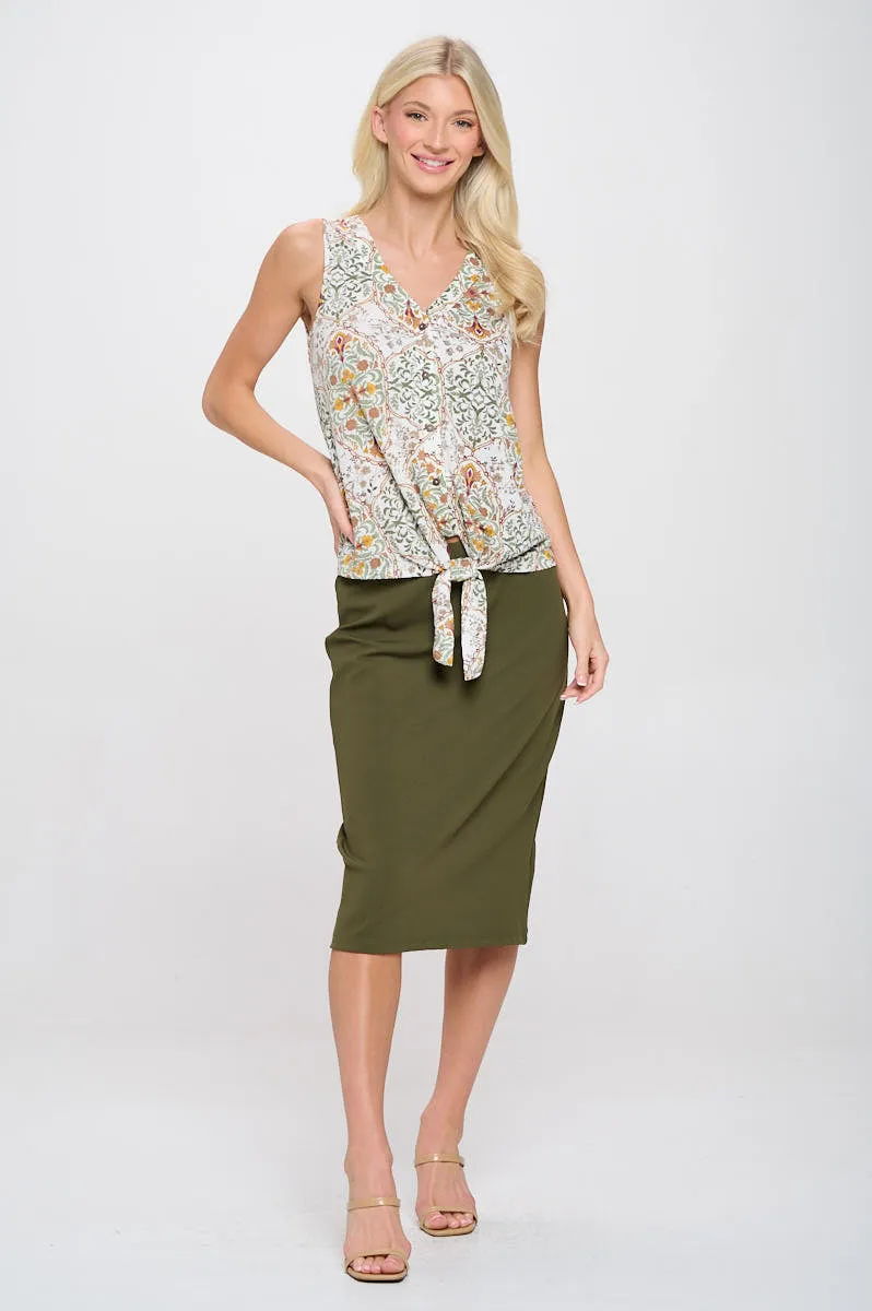 COCONUT BUTTON TIE FRONT SLEEVELESS SHIRT