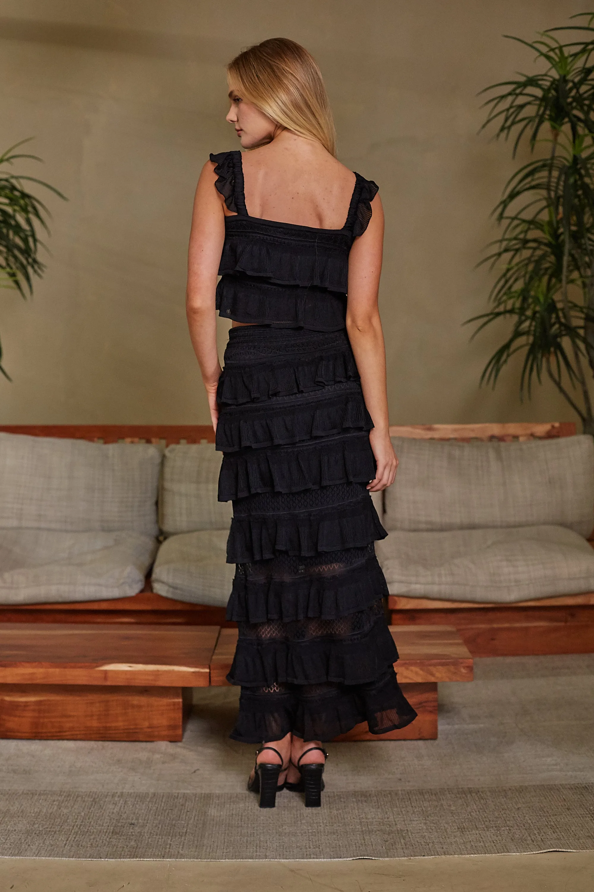 Colette Crochet Tiered Ruffle Top and Maxi Skirt Set
