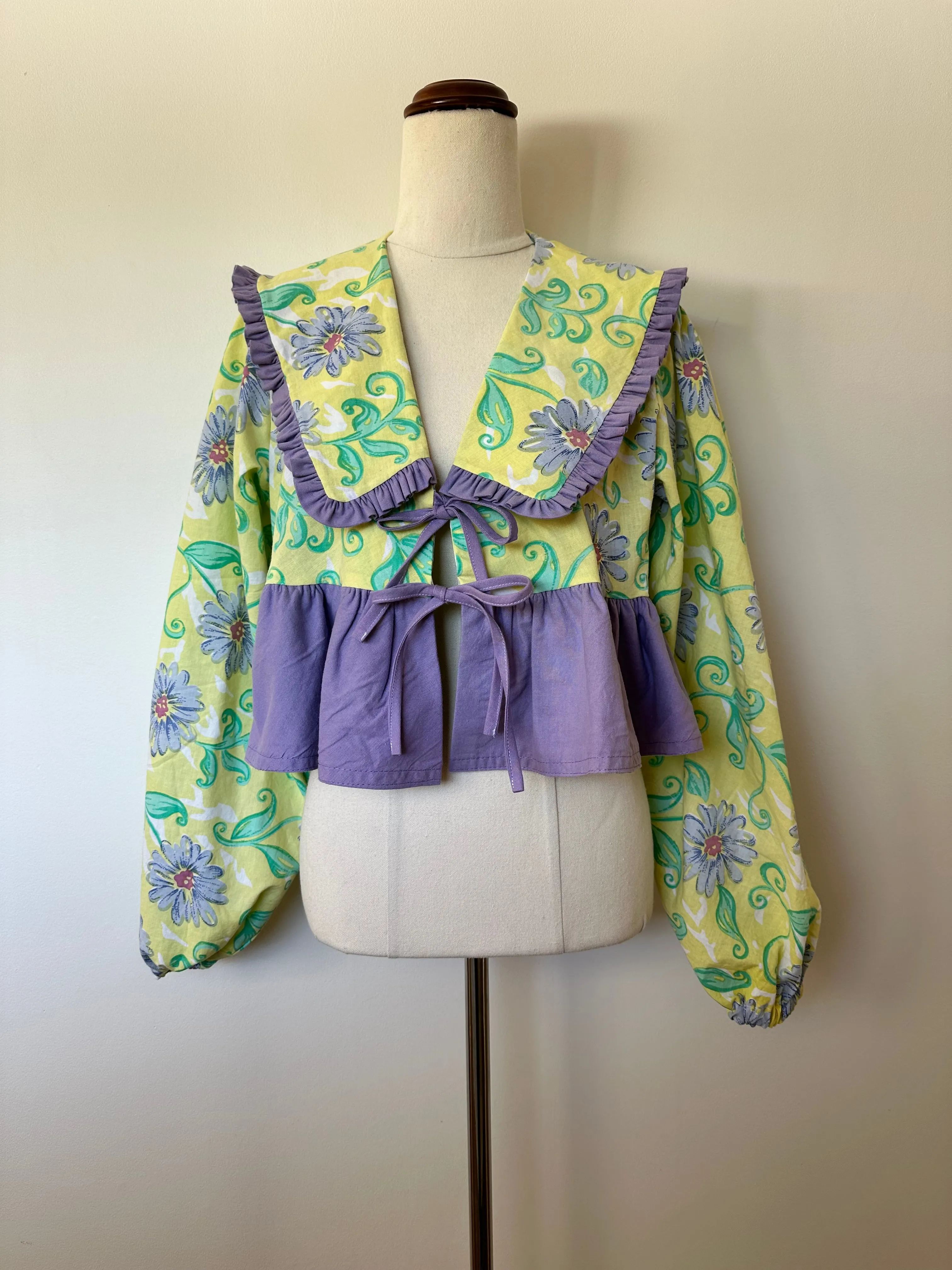 Collared Contrast Frill Tie Top (8-14)