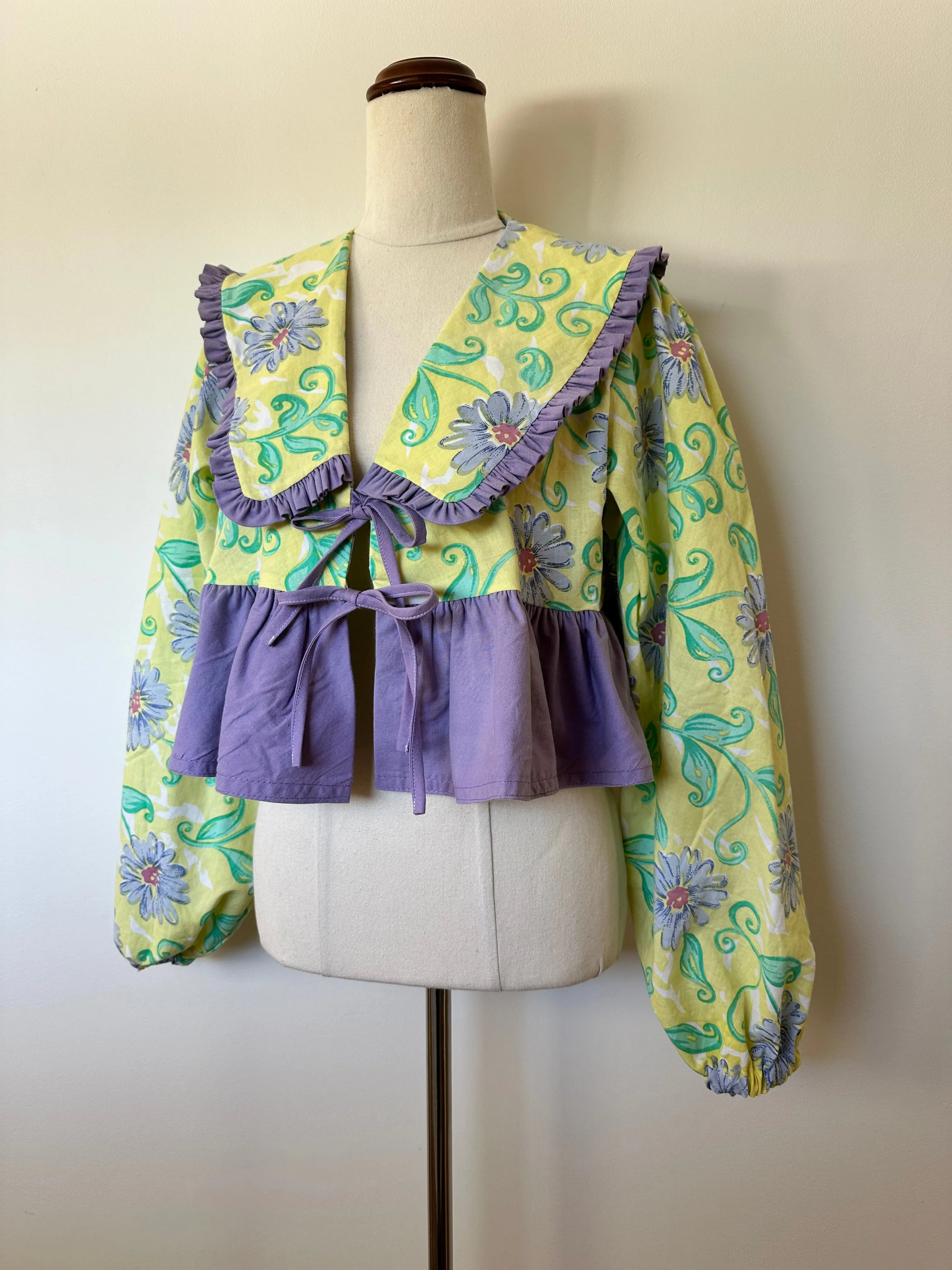 Collared Contrast Frill Tie Top (8-14)