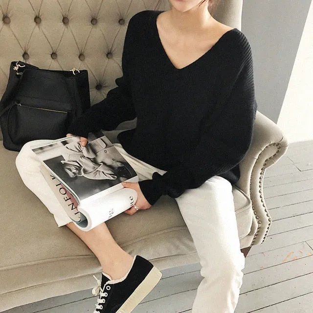 Colorfaith 2020 Autumn Winter Women's Knitwear sexy V-Neck Minimalist Tops Korean Irregular Hem Knitted Casual Sweaters SW8112