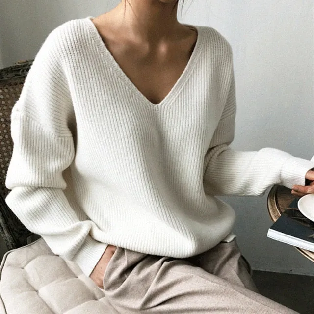 Colorfaith 2020 Autumn Winter Women's Knitwear sexy V-Neck Minimalist Tops Korean Irregular Hem Knitted Casual Sweaters SW8112