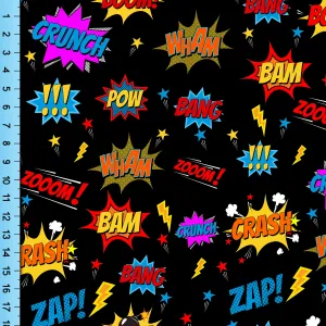 Comic Book Sound Effects Fabric Pattern, Novelty Design Fabric By The Yard
