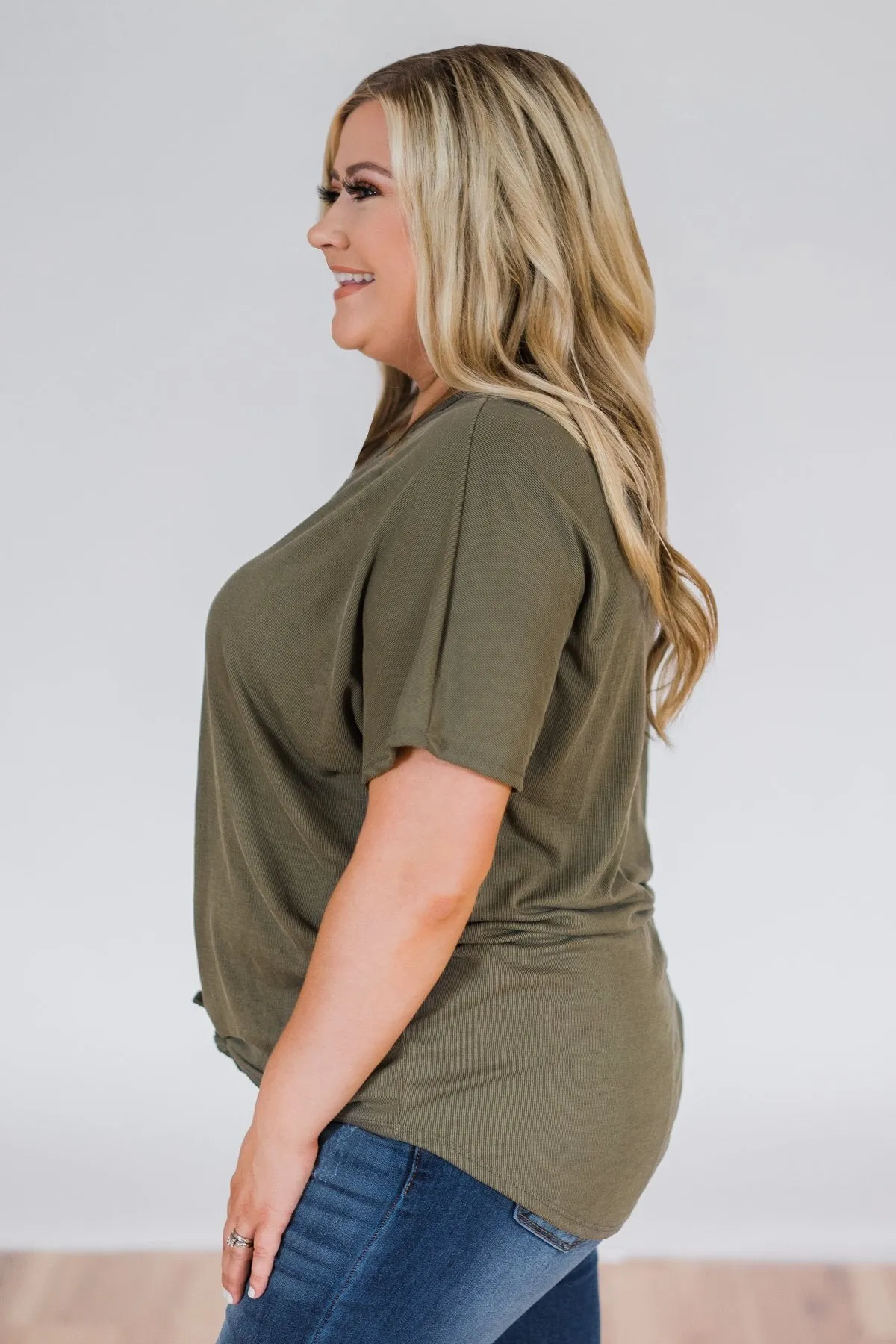 Coming Your Way Dolman Button Top- Olive